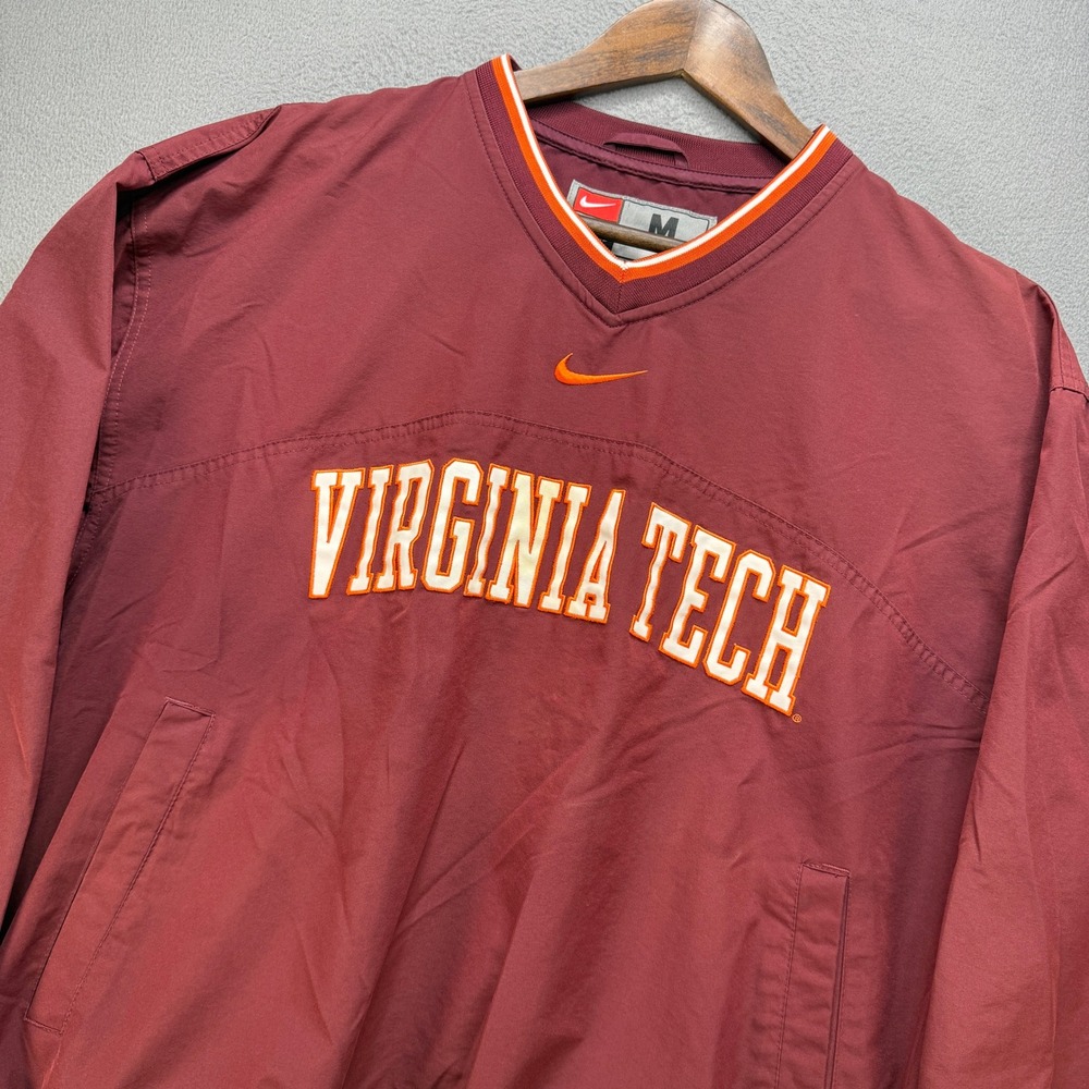 Virginia Tech Nike Team Pullover Windbreaker Mens M Maroon NCAA Outerwear V-Neck
